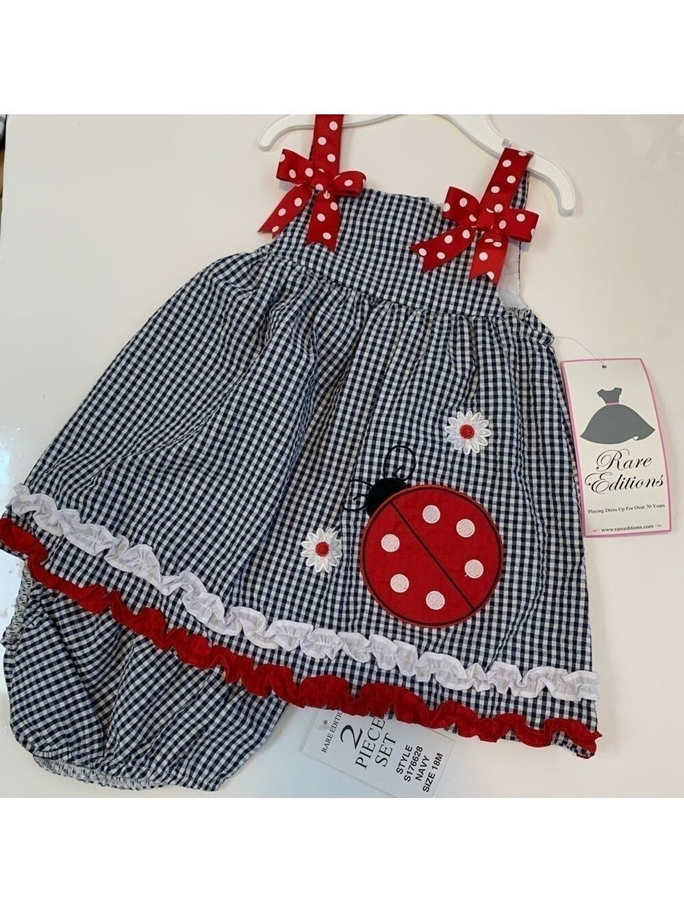 RARE EDITIONS plaid dress w bottoms outfit set patriotic spring summer Easter